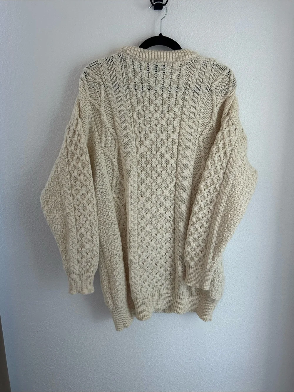 Irish Aran Crafts 100% Wool Cream Cable Knit Pullover